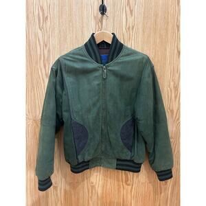 Vtg 1990s Colors of the Outback Blue Green Suede Bomber Varsity Jacket Men's M